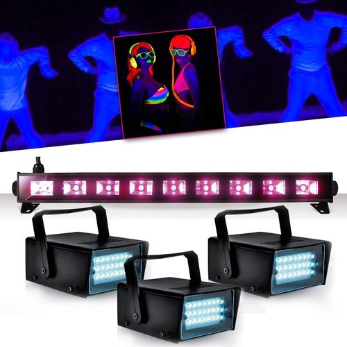 Réglette Barre Néon Lumière noire 9x3WFLUO BLACK LIGHT Halloween + 3 Mini LEDSTROBE LED