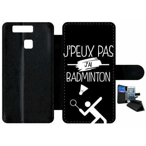 Etui À Rabat Huawei Ascend P9 - J Peux Pas J Ai Badminton 2 - Simili-Cuir - Noir