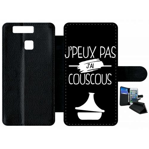 Etui À Rabat Huawei Ascend P9 - J Peux Pas J Ai Couscous 2 - Simili-Cuir - Noir