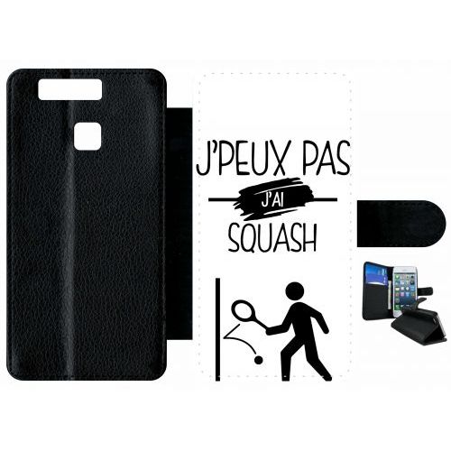 Etui À Rabat Huawei Ascend P9 - J Peux Pas J Ai Squash 1 - Simili-Cuir - Noir