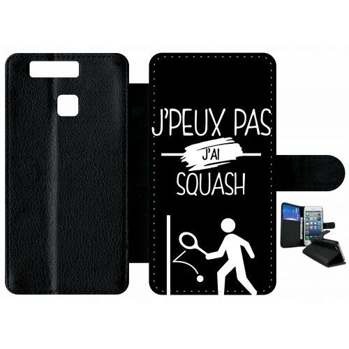 Etui À Rabat Huawei Ascend P9 - J Peux Pas J Ai Squash 2 - Simili-Cuir - Noir