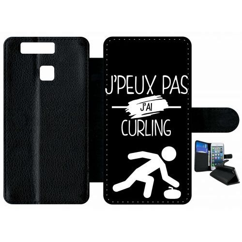 Etui À Rabat Huawei Ascend P9 - J Peux Pas J Ai Curling 2 - Simili-Cuir - Noir