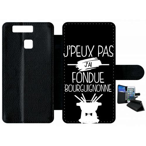 Etui À Rabat Huawei Ascend P9 - J Peux Pas J Ai Fondue Bourguignonne 2 - Simili-Cuir - Noir