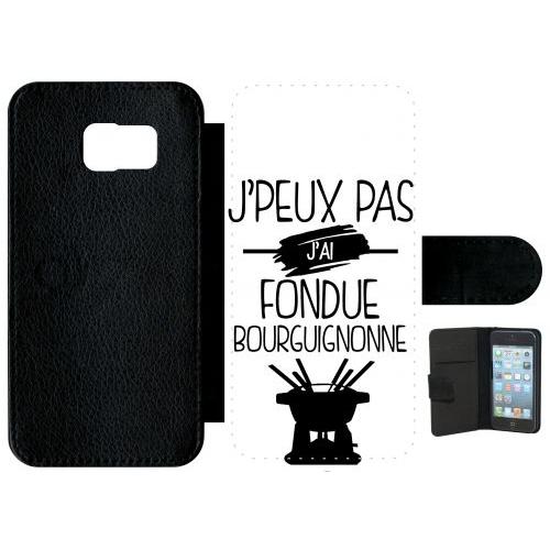 Etui À Rabat Galaxy S6 - J Peux Pas J Ai Fondue Bourguignonne 1 - Simili-Cuir - Noir