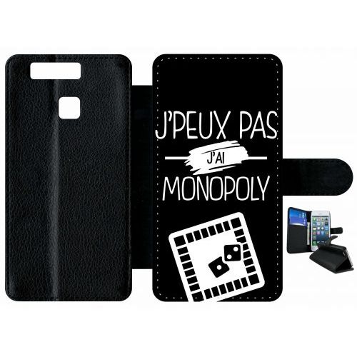 Etui À Rabat Huawei Ascend P9 - J Peux Pas J Ai Monopoly 2 - Simili-Cuir - Noir