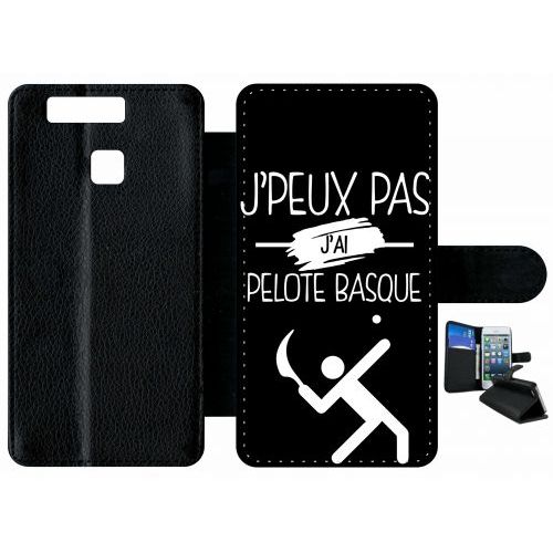 Etui À Rabat Huawei Ascend P9 - J Peux Pas J Ai Pelote Basque 2 - Simili-Cuir - Noir