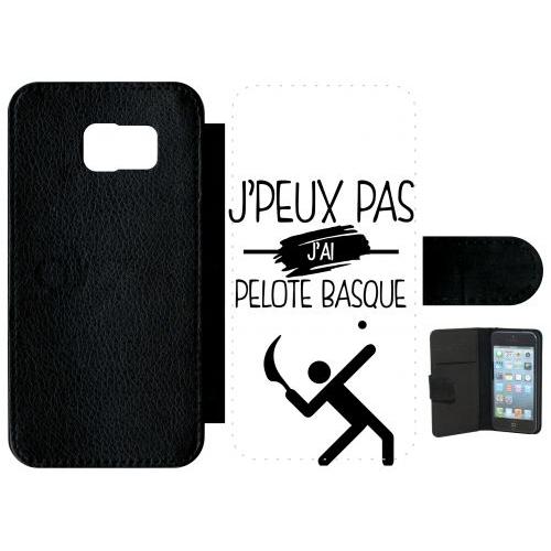 Etui À Rabat Galaxy S6 - J Peux Pas J Ai Pelote Basque 1 - Simili-Cuir - Noir