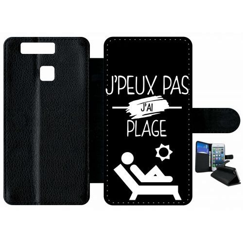 Etui À Rabat Huawei Ascend P9 - J Peux Pas J Ai Plage 2 - Simili-Cuir - Noir