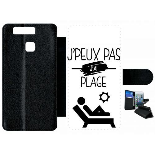 Etui À Rabat Huawei Ascend P9 - J Peux Pas J Ai Plage 1 - Simili-Cuir - Noir