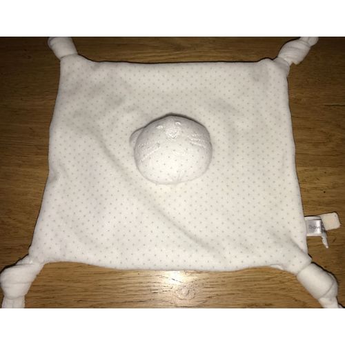 Doudou Plat Chat Blanc Bout'chou Pois Violet Foncé Peluche Noeuds Boutchou Jouet Bébé