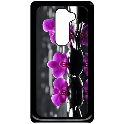 Coque Pour Smartphone - Orchide Violette Fond Gris - Compatible Avec Lg G2 - Plastique - Bord Noir