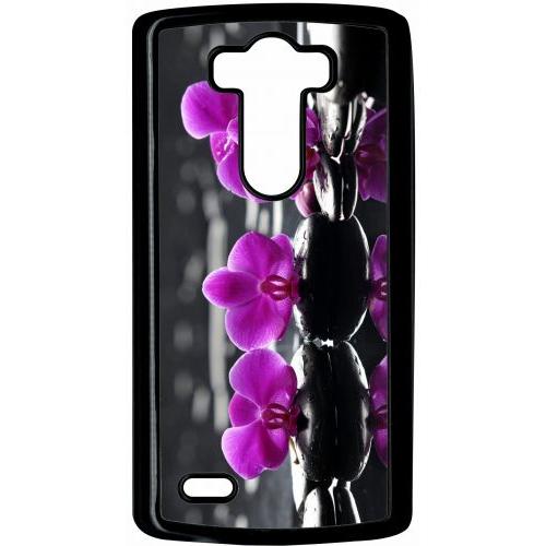 Coque Pour Smartphone - Orchide Violette Fond Gris - Compatible Avec Lg G3 - Plastique - Bord Noir