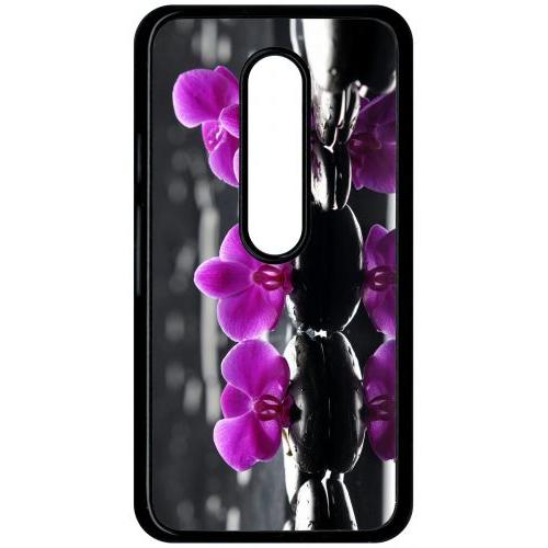 Coque Pour Smartphone - Orchide Violette Fond Gris - Compatible Avec Motorola Moto G (3rd Gen) - Plastique - Bord Noir