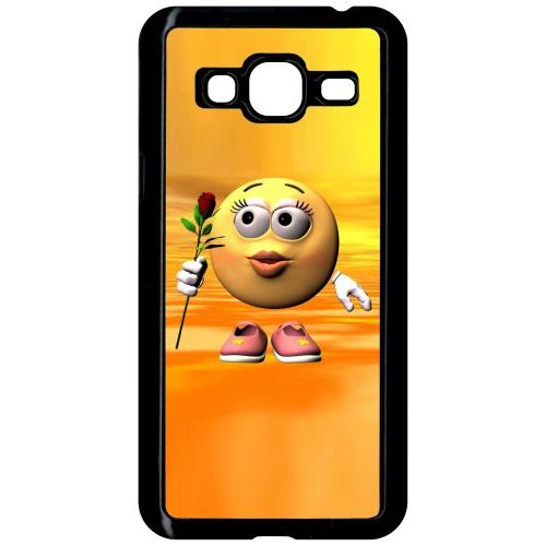 Coque Pour Smartphone - Smiley Rose - Compatible Avec Samsung Galaxy J3 - Plastique - Bord Noir