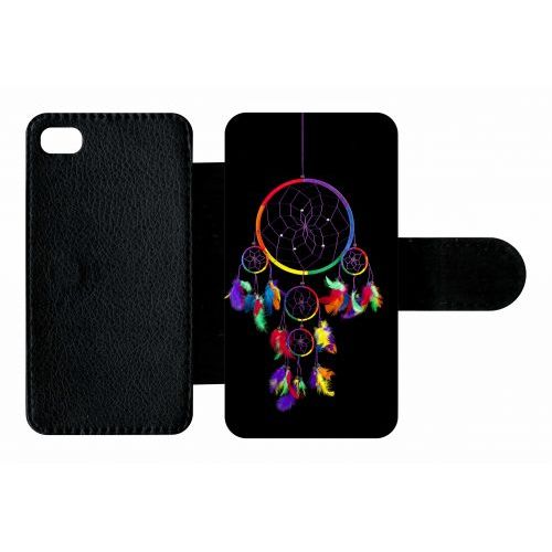 Etui A Rabat - Attrape Rve Arc En Ciel Fond Noir - Compatible Avec Apple Iphone 4s - Plastique - Bord Noir