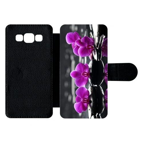 Etui À Rabat Galaxy A5 (2015) - Orchide Violette Fond Gris - Simili-Cuir - Noir