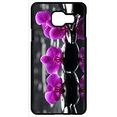 Coque Pour Smartphone - Orchide Violette Fond Gris - Compatible Avec Samsung Galaxy A9 (2016) - Plastique - Bord Noir