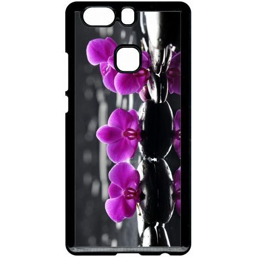 Coque Pour Smartphone - Orchide Violette Fond Gris - Compatible Avec Huawei P9 Plus - Plastique - Bord Noir