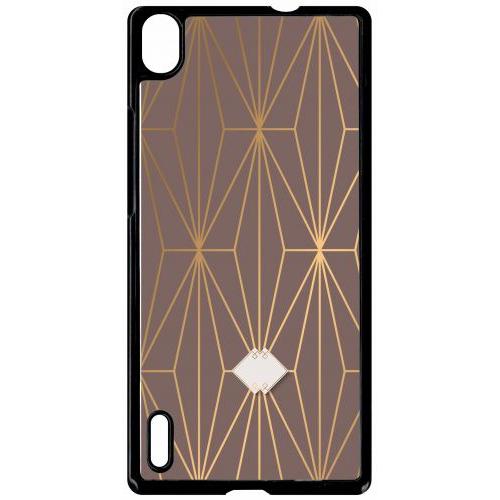 Coque Pour Smartphone - Losange Geometrique Beige Et Or - Compatible Avec Huawei Ascend P7 - Plastique - Bord Noir