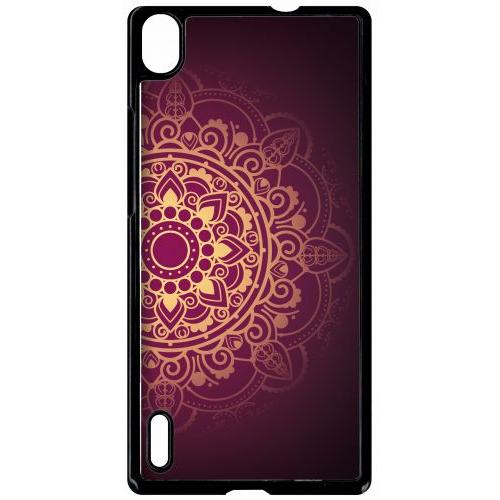 Coque Pour Smartphone - Oriental Fond Mauve Et Or - Compatible Avec Huawei Ascend P7 - Plastique - Bord Noir