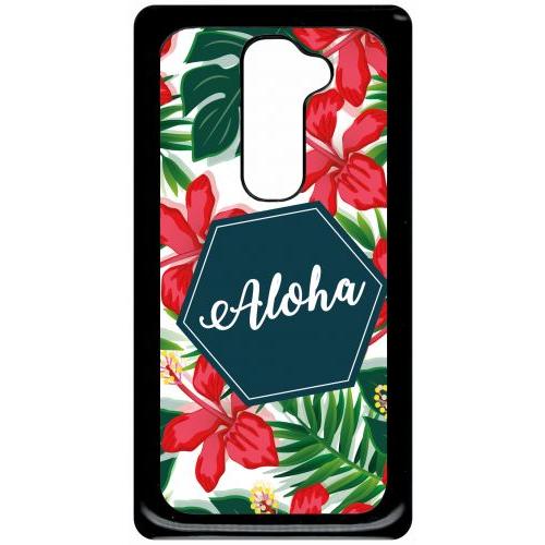 Coque Pour Smartphone - Aloha Tropical Fond Blanc 2 - Compatible Avec Lg G2 - Plastique - Bord Noir