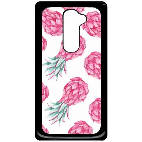 Coque Pour Smartphone - Ananas Rose Fond Blanc - Compatible Avec Lg G2 - Plastique - Bord Noir