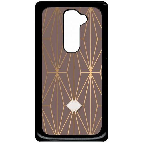 Coque Pour Smartphone - Losange Geometrique Beige Et Or - Compatible Avec Lg G2 - Plastique - Bord Noir