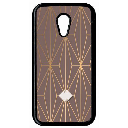 Coque Pour Smartphone - Losange Geometrique Beige Et Or - Compatible Avec Motorola Moto G (2nd Gen) - Plastique - Bord Noir