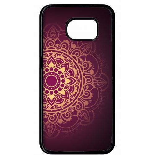 Coque Pour Smartphone - Oriental Fond Mauve Et Or - Compatible Avec Samsung Galaxy S6 Edge - Plastique - Bord Noir