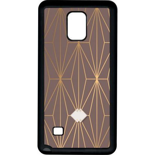 Coque Pour Smartphone - Losange Geometrique Beige Et Or - Compatible Avec Samsung Galaxy Note 4 - Plastique - Bord Noir