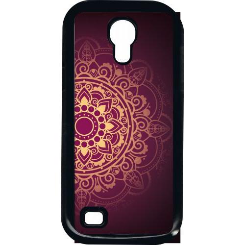 Coque Pour Smartphone - Oriental Fond Mauve Et Or - Compatible Avec Samsung I9190 Galaxy S4 Mini - Plastique - Bord Noir