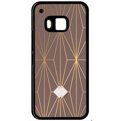 Coque Pour Smartphone - Losange Geometrique Beige Et Or - Compatible Avec Htc One M9 - Plastique - Bord Noir