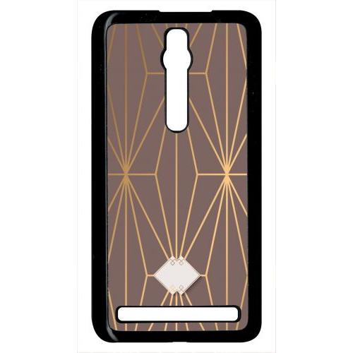 Coque Pour Smartphone - Losange Geometrique Beige Et Or - Compatible Avec Asus Zenfone 2 Ze551ml - Plastique - Bord Noir