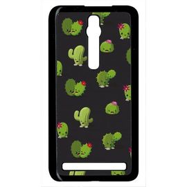 Coque Pour Smartphone - Cactus Fond Noir - Compatible Avec Asus Zenfone 2 Ze551ml - Plastique - Bord Noir