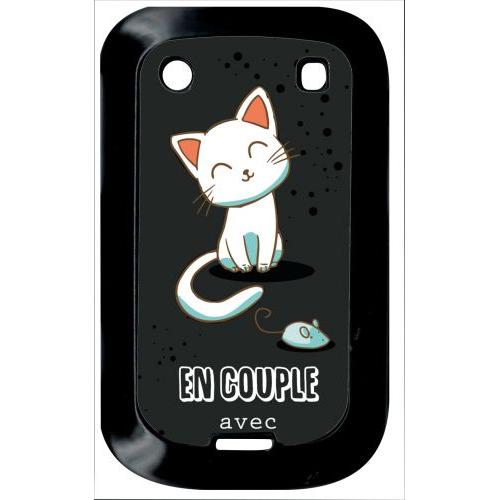 Coque Pour Smartphone - En Couple Avec Mon Chat Fond Noir 2 - Compatible Avec Blackberry Bold Touch 9900 - Plastique - Bord Noir