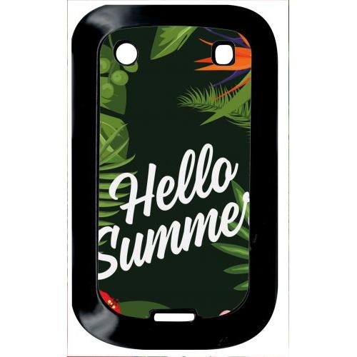 Coque Pour Smartphone - Hello Summer Tropical Fond Vert 2 - Compatible Avec Blackberry Bold Touch 9900 - Plastique - Bord Noir