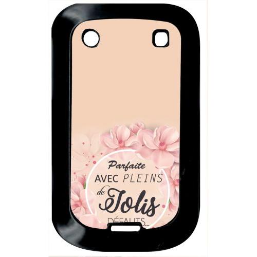 Coque Pour Smartphone - Parfaite Avec Pleins De Jolis Defauts Fleurs Fond Rose 2 - Compatible Avec Blackberry Bold Touch 9900 - Plastique - Bord Noir