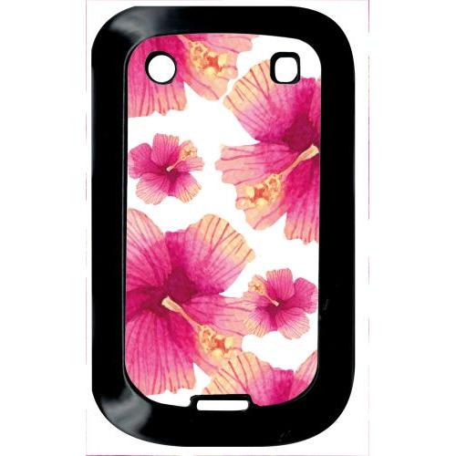 Coque Pour Smartphone - Hibiscus Fond Blanc - Compatible Avec Blackberry Bold Touch 9900 - Plastique - Bord Noir