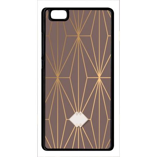 Coque Pour Smartphone - Losange Geometrique Beige Et Or - Compatible Avec Huawei P8 Lite (2015) - Plastique - Bord Noir