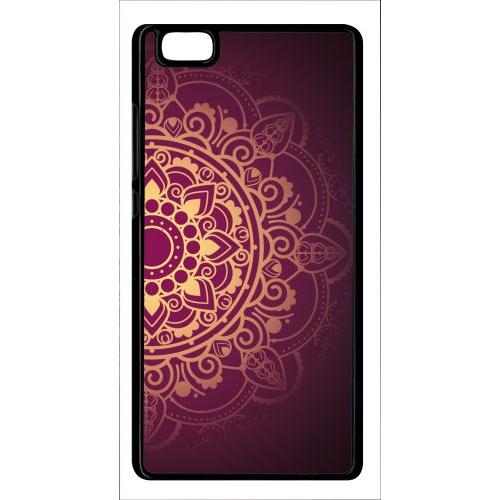 Coque Pour Smartphone - Oriental Fond Mauve Et Or - Compatible Avec Huawei P8 Lite (2015) - Plastique - Bord Noir