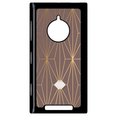 Coque Pour Smartphone - Losange Geometrique Beige Et Or - Compatible Avec Nokia Lumia 830 - Plastique - Bord Noir