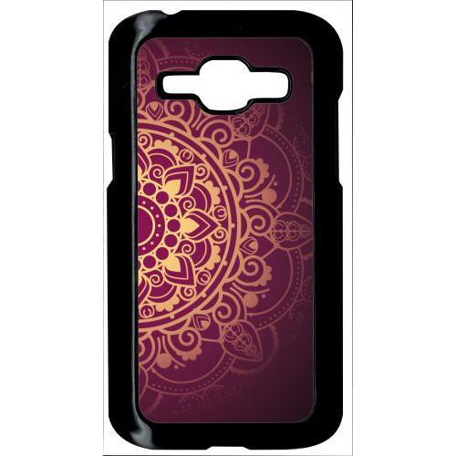 Coque Pour Smartphone - Oriental Fond Mauve Et Or - Compatible Avec Samsung Galaxy J1 - Plastique - Bord Noir