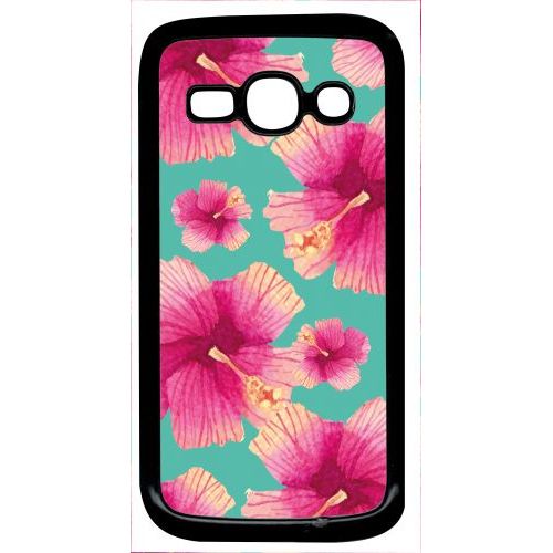Coque Pour Smartphone - Hibiscus Fond Turquoise - Compatible Avec Samsung Galaxy Ace 3 - Plastique - Bord Noir