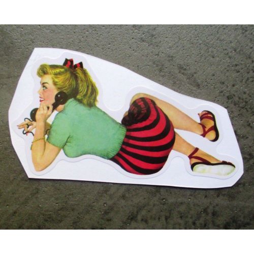 Mini Sticker Pin Up Allongé Au Telephone Chemisier Vert Autocollant