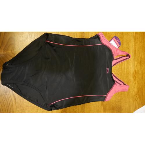 Maillot De Nain 1 Pièce Slazenger 11-12 Ans Neuf Noir/Rose Fuschia  