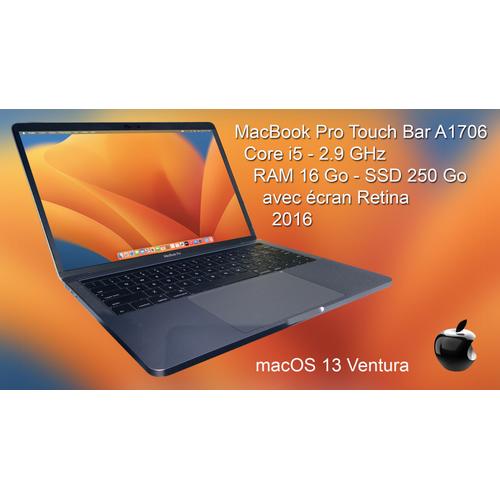 Apple MacBook Pro Touch Bar A1706 2016 - 13" Intel Core i5-6267U - 2.9 Ghz - Ram 16 Go - SSD 250 Go - Qwerty