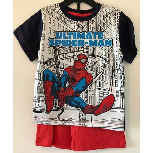  Ensemble T-Shirt + Short / Pyjama Court Spiderman Spider-Man Marvel 100% Coton * Model Aléatoire L'unité * De 2 À 6 Ans 
