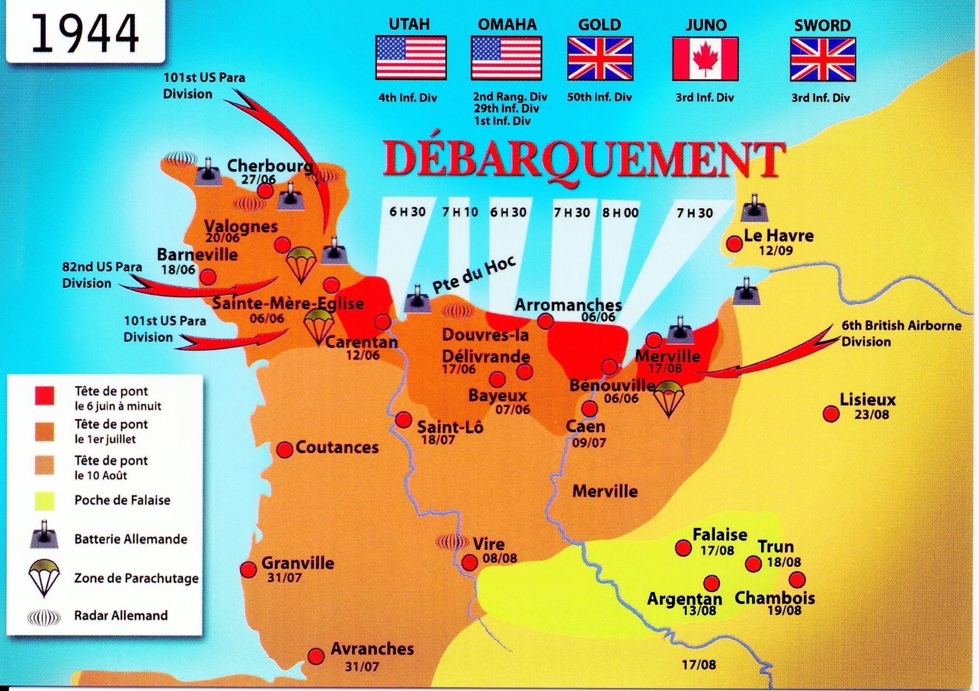 Ww2 Cp Carte Du Debarquement Du 6 Juin 1944 Rakuten