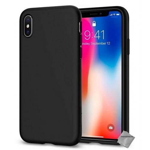 Housse Etui Coque Pochette Silicone Gel Fine Pour Apple Iphone X + Verre Trempe - Noir