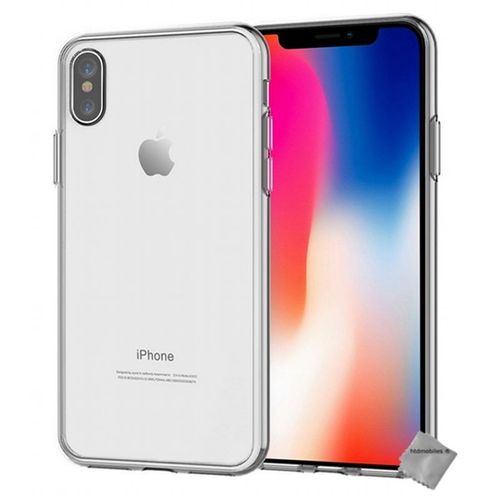 Housse Etui Coque Pochette Silicone Gel Fine Pour Apple Iphone X + Verre Trempe - Blanc Transparent